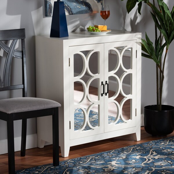 Baxton Studio Garcelle ModernWhite Finished Wood and Mirrored Glass 2-Door Sideboard - 194-11964-ZORO