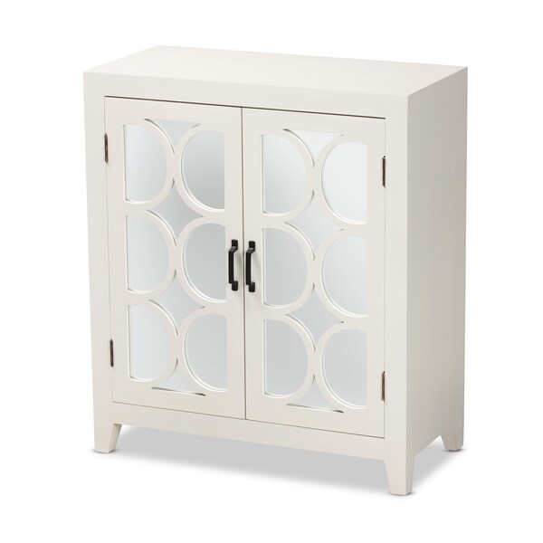 Baxton Studio Garcelle ModernWhite Finished Wood and Mirrored Glass 2-Door Sideboard - 194-11964-ZORO