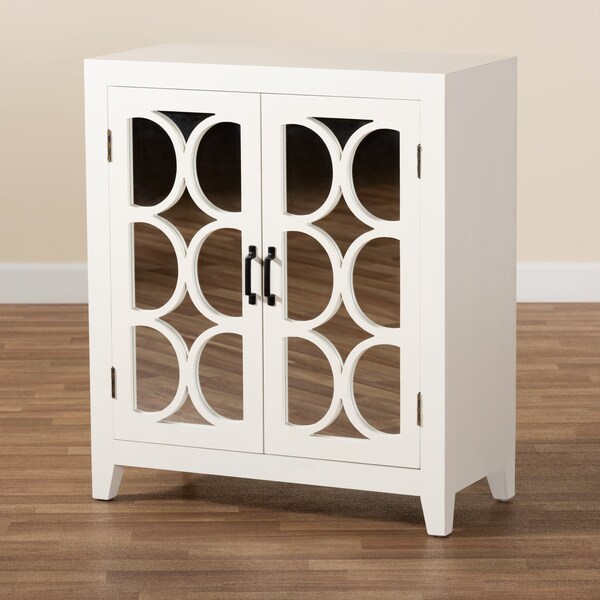 Baxton Studio Garcelle ModernWhite Finished Wood and Mirrored Glass 2-Door Sideboard - 194-11964-ZORO