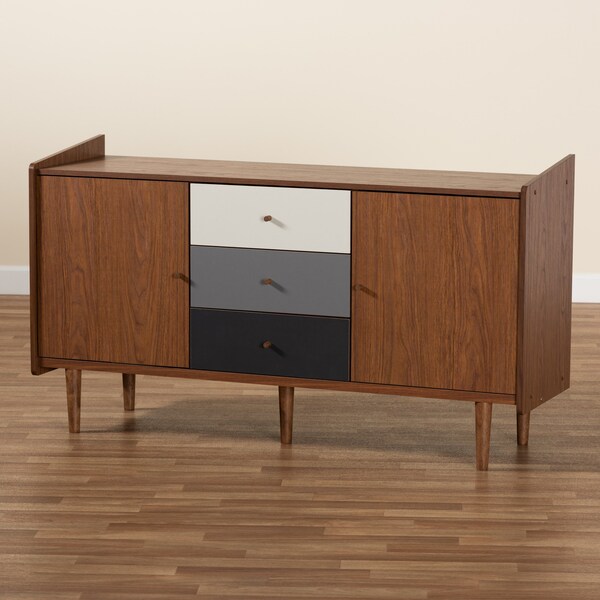 Baxton Studio Halden Mid-Century Walnut Brown and Grey Gradient Finished Wood 2-Door Dining Room Sideboard - 178-11022-ZORO