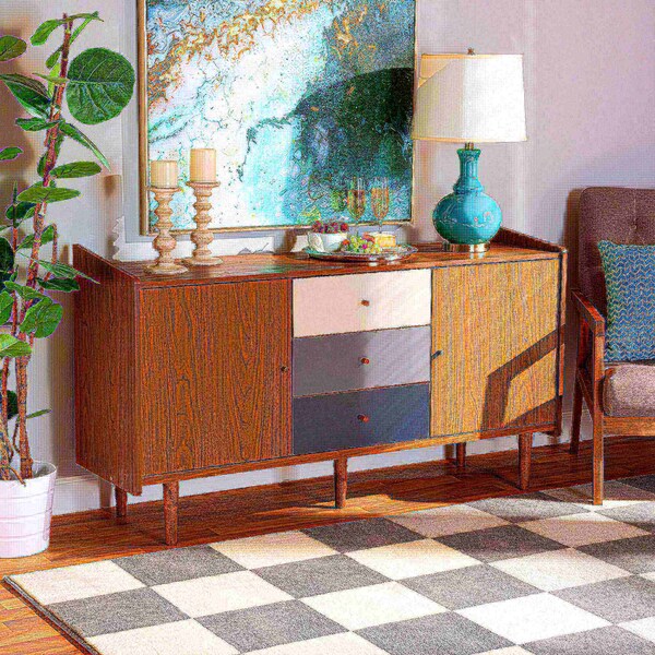 Baxton Studio Halden Mid-Century Walnut Brown and Grey Gradient Finished Wood 2-Door Dining Room Sideboard - 178-11022-ZORO