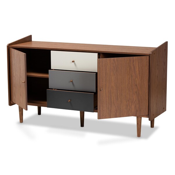 Baxton Studio Halden Mid-Century Walnut Brown and Grey Gradient Finished Wood 2-Door Dining Room Sideboard - 178-11022-ZORO
