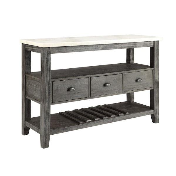 Gfancy Fixtures 18 x 54 x 36 in. White Marble Gray Oak Wood Server - GF3088420