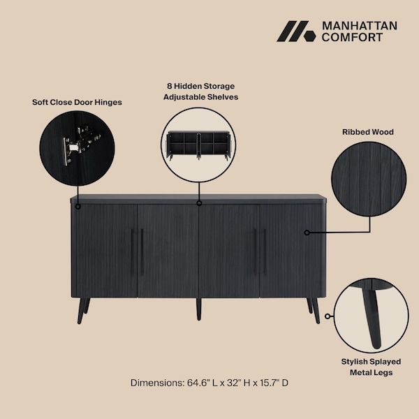 Manhattan Comfort Jodie Sideboard in Charcoal Grey - SB001-GY