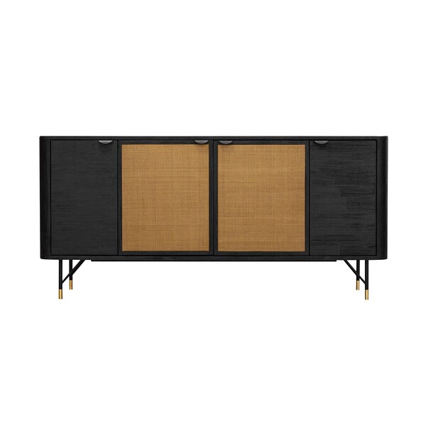 Armen Living Saratoga Sideboard Buffet in Black Acacia with Rattan - LCSRBUBL