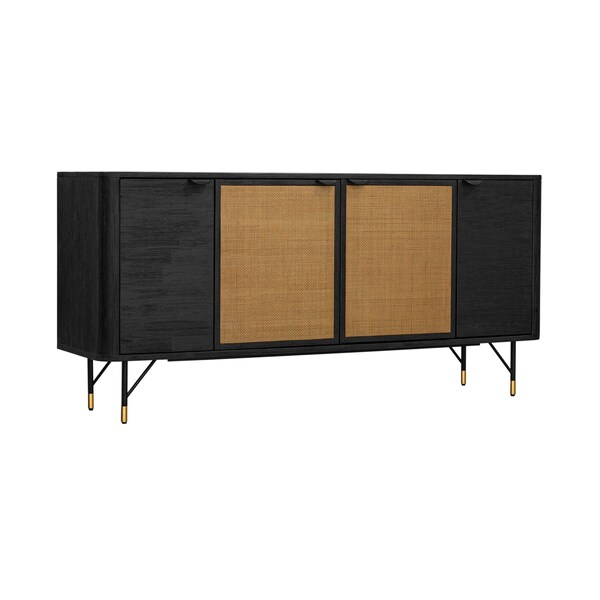 Armen Living Saratoga Sideboard Buffet in Black Acacia with Rattan - LCSRBUBL