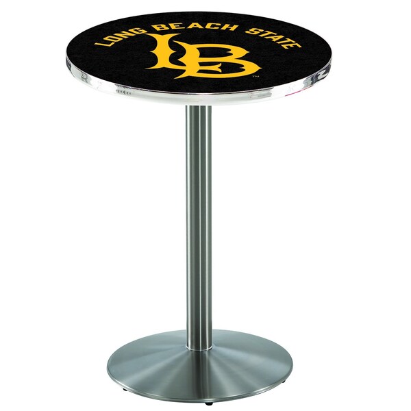Holland Bar Stool Co 36" Stainless Steel Long Beach State University Pub Table, 36" dia. Top - L214S3636LBSTUN