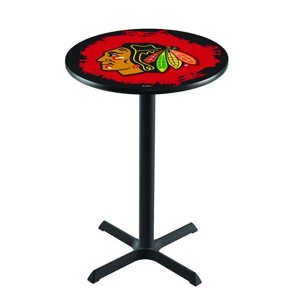 Holland Bar Stool Co 36" Blk Wrinkle Chicago Blackhawks Pub Table - L211B3628CHIHWK-R