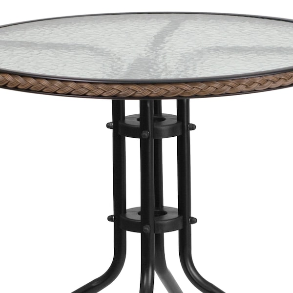 Flash Furniture Round Table Set, 28.75 W, 28.75 L, 28 H, Aluminum, Glass, Metal, Plastic, Rattan, Clear - TLH-087RD-037BN2-GG