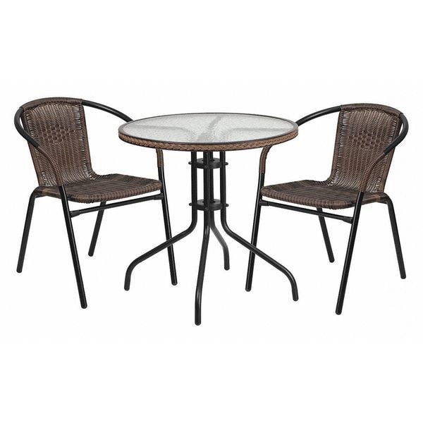 Flash Furniture Round Table Set, 28.75 W, 28.75 L, 28 H, Aluminum, Glass, Metal, Plastic, Rattan, Clear - TLH-087RD-037BN2-GG