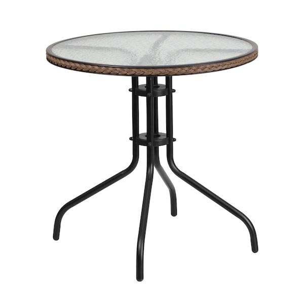Flash Furniture Round Table Set, 28.75 W, 28.75 L, 28 H, Aluminum, Glass, Metal, Plastic, Rattan, Clear - TLH-087RD-037BN2-GG