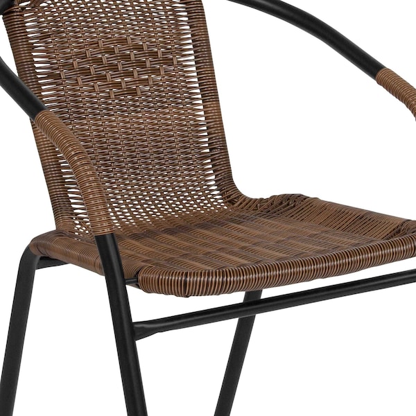 Flash Furniture Round Table Set, 28.75 W, 28.75 L, 28 H, Aluminum, Glass, Metal, Plastic, Rattan, Clear - TLH-087RD-037BN2-GG