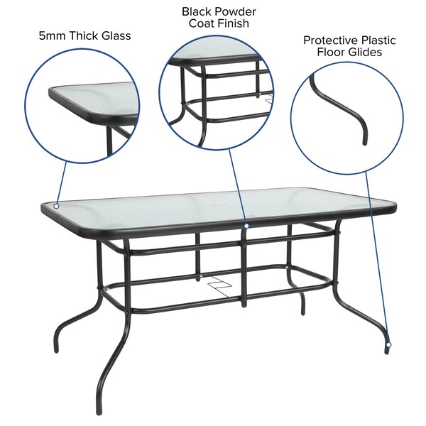 Flash Furniture Rectangle Table, Rctnglr, Tmprd Glss Metal, 31.5"x55", 31.5 W, 55 L, 27.5 H, Glass, Plastic, Steel - TLH-089-GG