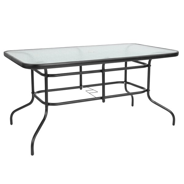 Flash Furniture Rectangle Table, Rctnglr, Tmprd Glss Metal, 31.5"x55", 31.5 W, 55 L, 27.5 H, Glass, Plastic, Steel - TLH-089-GG