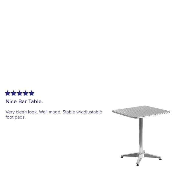 Flash Furniture Square Table, Square, Aluminum, 23.5", 23.5 W, 23.5 L, 27.5 H, Aluminum, Plastic, Stainless Steel - TLH-053-1-GG