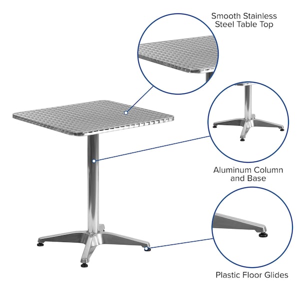 Flash Furniture Square Table, Square, Aluminum, 23.5", 23.5 W, 23.5 L, 27.5 H, Aluminum, Plastic, Stainless Steel - TLH-053-1-GG