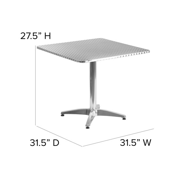 Flash Furniture Square Table, Square, Aluminum, 31.5", 31.5 W, 31.5 L, 27.5 H, Aluminum, Plastic, Stainless Steel - TLH-053-3-GG