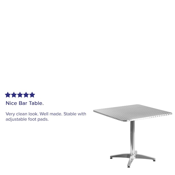 Flash Furniture Square Table, Square, Aluminum, 31.5", 31.5 W, 31.5 L, 27.5 H, Aluminum, Plastic, Stainless Steel - TLH-053-3-GG