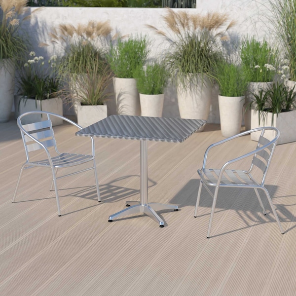 Flash Furniture Square Table, Square, Aluminum, 31.5", 31.5 W, 31.5 L, 27.5 H, Aluminum, Plastic, Stainless Steel - TLH-053-3-GG