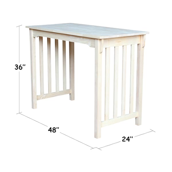 International Concepts Rectangle Table, Counter Height Mission Style, Unfinished, 48 in W, 24 in L, 36 in H, Wood - T-2448