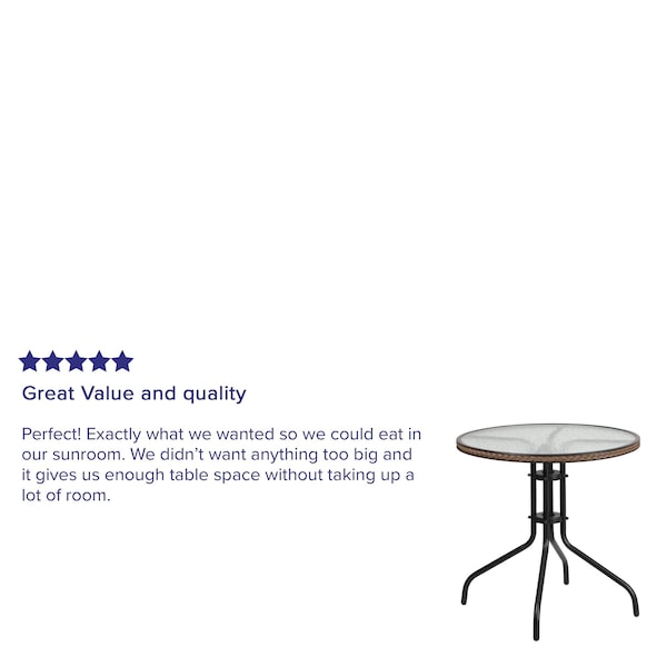 Flash Furniture Round Glass Table, Brown Rattan Edging, Rnd, 28", 28.75 W, 28.75 L, 28 H, Clear - TLH-087-DK-BN-GG