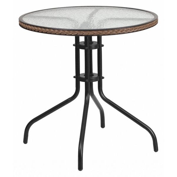 Flash Furniture Round Glass Table, Brown Rattan Edging, Rnd, 28", 28.75 W, 28.75 L, 28 H, Clear - TLH-087-DK-BN-GG