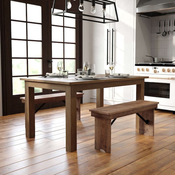 Flash Furniture Rectangle Farm Table, Rustic, Rectangular, 60" x 38", 38" W, 60" L, 30" H, Wood, Wood Grain - XA-F-60X38-GG