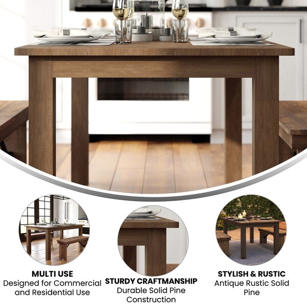 Flash Furniture Rectangle Farm Table, Rustic, Rectangular, 60" x 38", 38" W, 60" L, 30" H, Wood, Wood Grain - XA-F-60X38-GG