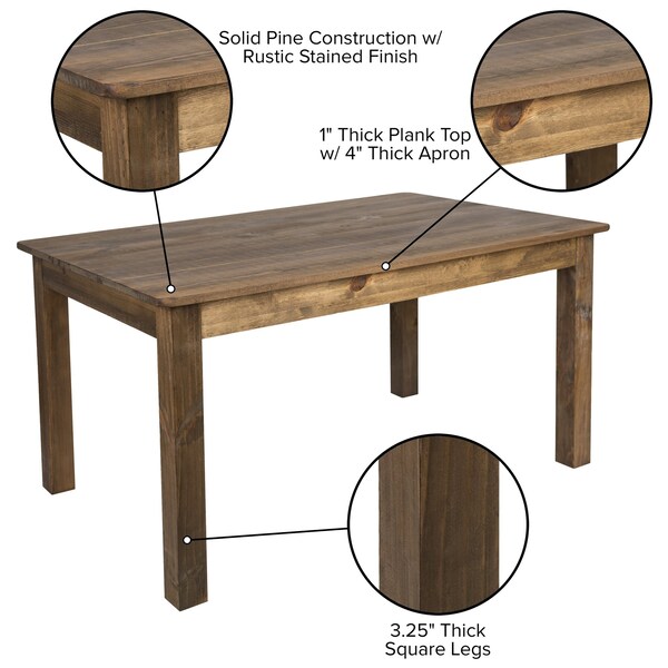 Flash Furniture Rectangle Farm Table, Rustic, Rectangular, 60" x 38", 38" W, 60" L, 30" H, Wood, Wood Grain - XA-F-60X38-GG