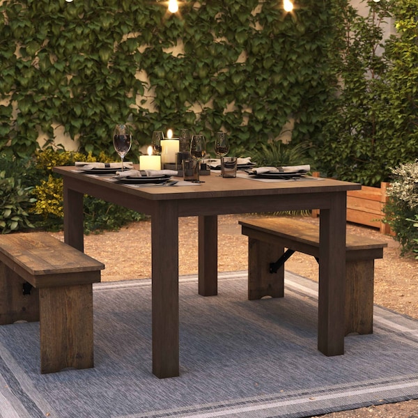 Flash Furniture Rectangle Farm Table, Rustic, Rectangular, 60" x 38", 38" W, 60" L, 30" H, Wood, Wood Grain - XA-F-60X38-GG