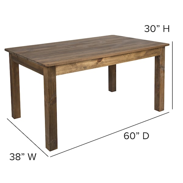Flash Furniture Rectangle Farm Table, Rustic, Rectangular, 60" x 38", 38" W, 60" L, 30" H, Wood, Wood Grain - XA-F-60X38-GG
