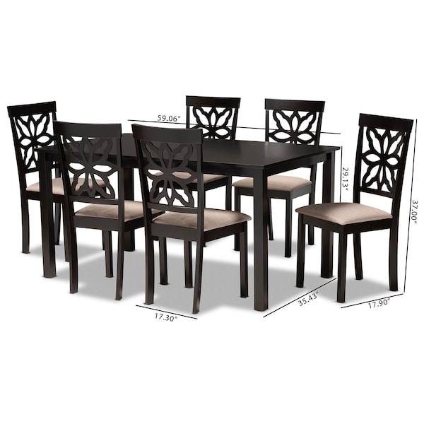 Baxton Studio Dallas Sand Upholstered and Brown Finished Wood 7-Piece Dining Set - 171-10955-10519
