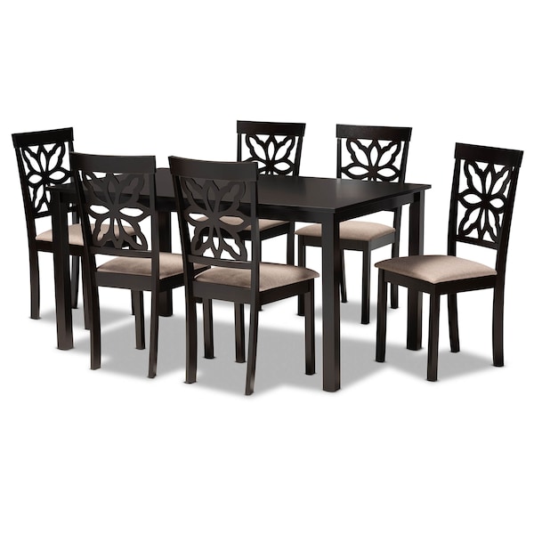 Baxton Studio Dallas Sand Upholstered and Brown Finished Wood 7-Piece Dining Set - 171-10955-10519