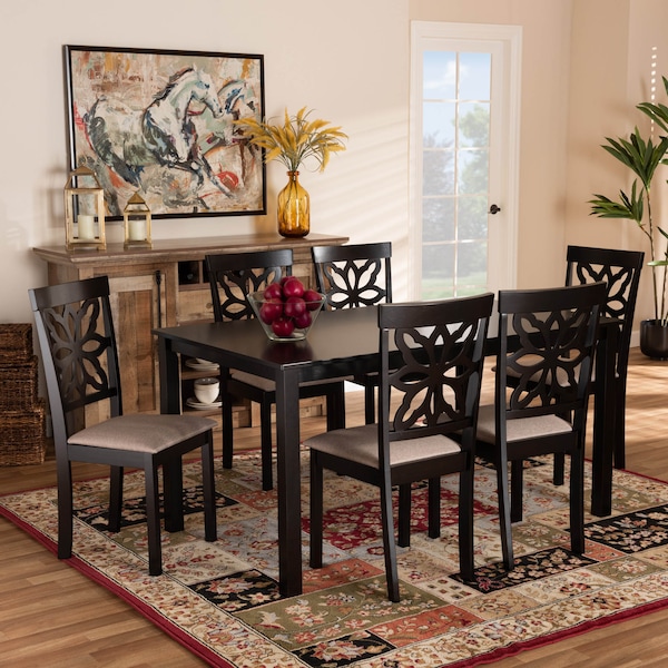 Baxton Studio Dallas Sand Upholstered and Brown Finished Wood 7-Piece Dining Set - 171-10955-10519