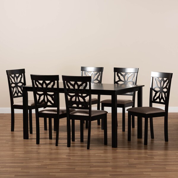 Baxton Studio Dallas Sand Upholstered and Brown Finished Wood 7-Piece Dining Set - 171-10955-10519