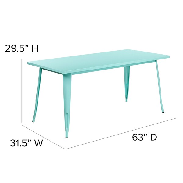 Flash Furniture Rectangle Mint Green Metal Table, 31-1/2"X63", 31.5" W, 63" L, 29.5" H, Metal, Green - ET-CT005-MINT-GG