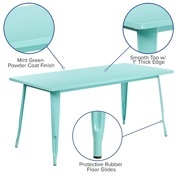 Flash Furniture Rectangle Mint Green Metal Table, 31-1/2"X63", 31.5" W, 63" L, 29.5" H, Metal, Green - ET-CT005-MINT-GG