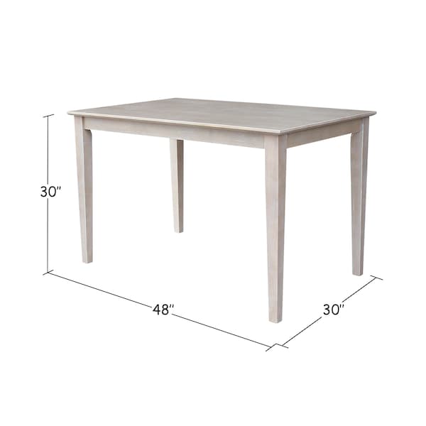 International Concepts Rectangle Solid Wood Top Table, Dining Height, Washed Gray Taupe, 30 in W, 48 in L, 30 in H, Wood - K09-3048-30S