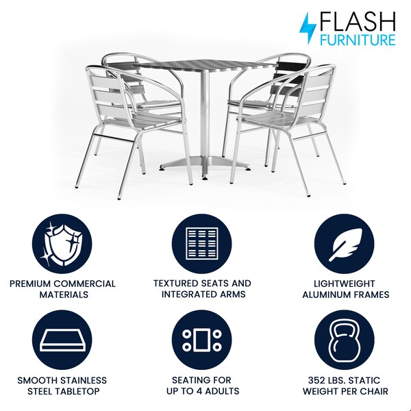 Flash Furniture Square Table Set, 27.5 W, 27.5 L, 27.5 H, Aluminum, Plastic, Stainless Steel, Grey - TLH-ALUM-28SQ-017BCHR4-GG