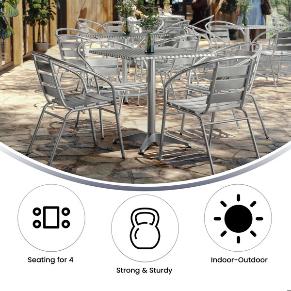 Flash Furniture Square Table Set, 27.5 W, 27.5 L, 27.5 H, Aluminum, Plastic, Stainless Steel, Grey - TLH-ALUM-28SQ-017BCHR4-GG