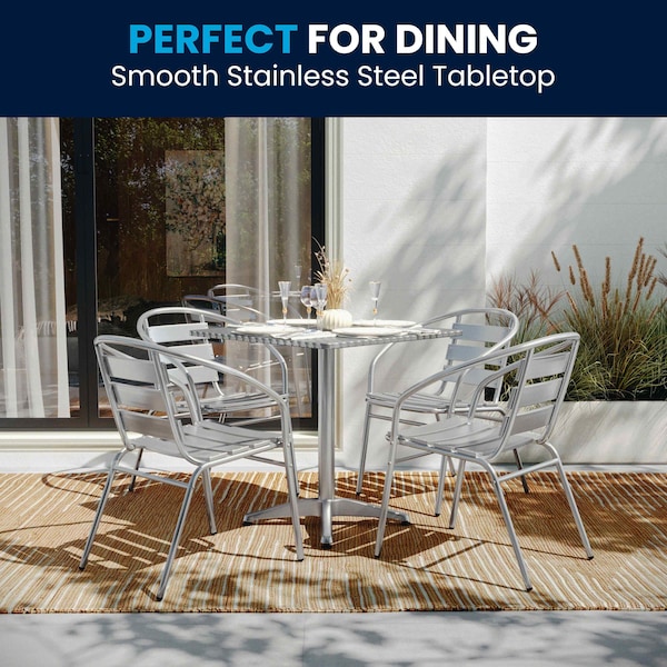 Flash Furniture Square Table Set, 27.5 W, 27.5 L, 27.5 H, Aluminum, Plastic, Stainless Steel, Grey - TLH-ALUM-28SQ-017BCHR4-GG
