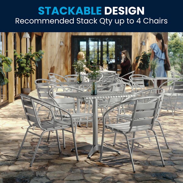 Flash Furniture Square Table Set, 27.5 W, 27.5 L, 27.5 H, Aluminum, Plastic, Stainless Steel, Grey - TLH-ALUM-28SQ-017BCHR4-GG