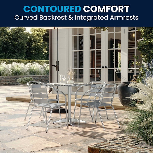 Flash Furniture Square Table Set, 27.5 W, 27.5 L, 27.5 H, Aluminum, Plastic, Stainless Steel, Grey - TLH-ALUM-28SQ-017BCHR4-GG