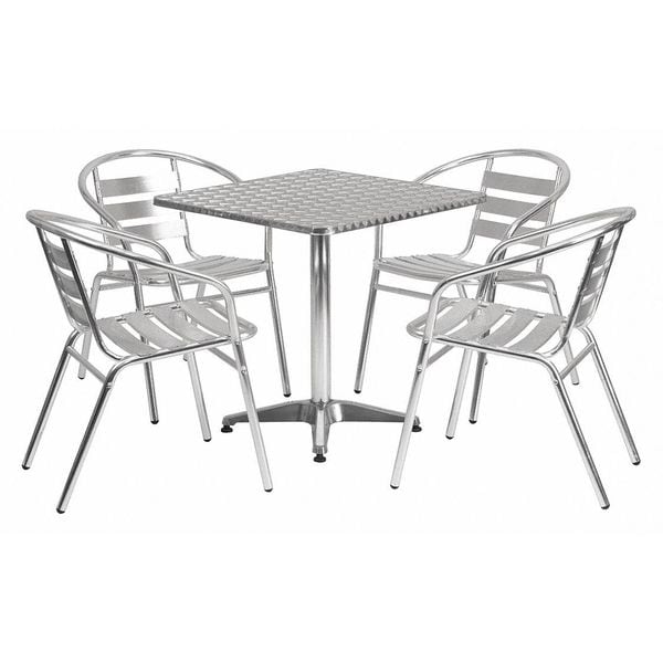 Flash Furniture Square Table Set, 27.5 W, 27.5 L, 27.5 H, Aluminum, Plastic, Stainless Steel, Grey - TLH-ALUM-28SQ-017BCHR4-GG