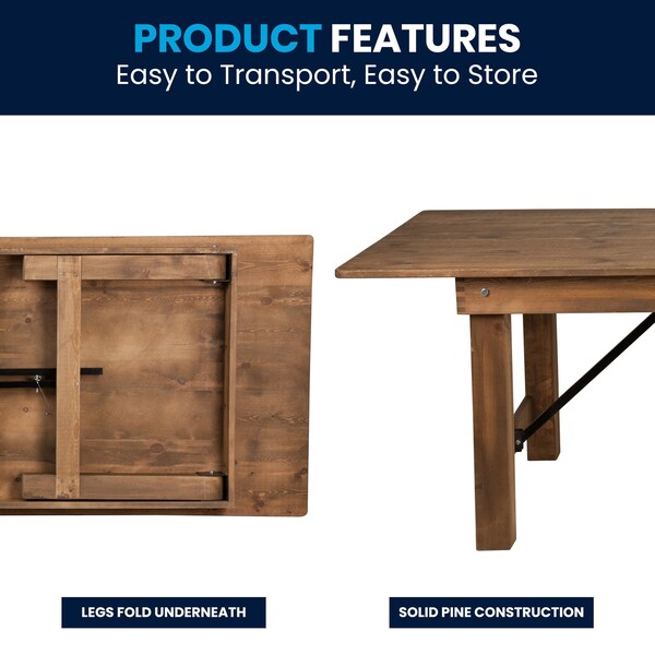 Flash Furniture Rectangle FarmTable, Antique, Rustic, Foldng, 84"X40", 40" W, 84" L, 30" H, Wood, Wood Grain - XA-F-84X40-GG