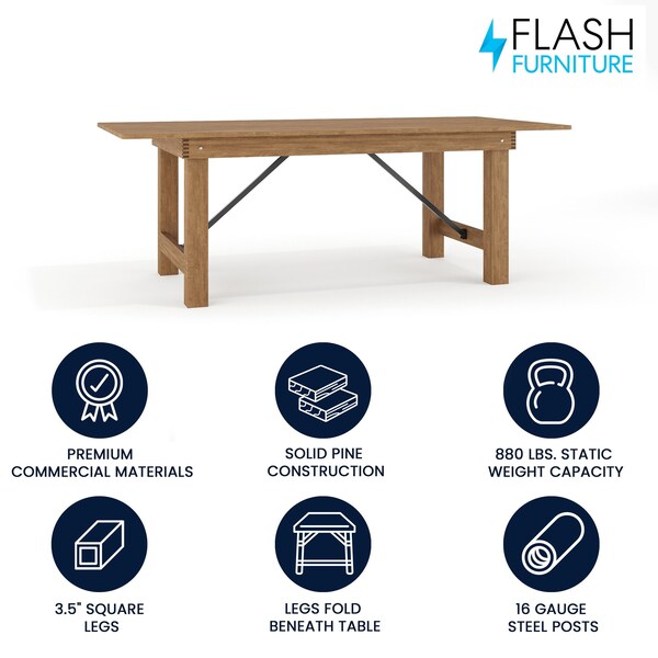 Flash Furniture Rectangle FarmTable, Antique, Rustic, Foldng, 84"X40", 40" W, 84" L, 30" H, Wood, Wood Grain - XA-F-84X40-GG