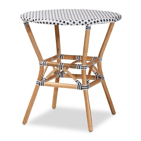 Baxton Studio Tavor Classic French Black and White Weaving and Natural Brown Rattan Dining Table - 210-12699