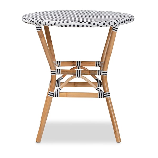 Baxton Studio Tavor Classic French Black and White Weaving and Natural Brown Rattan Dining Table - 210-12699