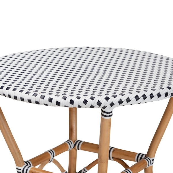 Baxton Studio Tavor Classic French Black and White Weaving and Natural Brown Rattan Dining Table - 210-12699