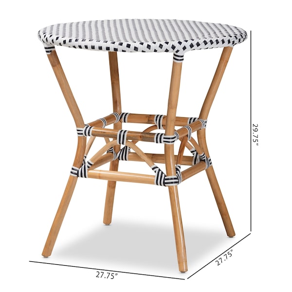 Baxton Studio Tavor Classic French Black and White Weaving and Natural Brown Rattan Dining Table - 210-12699
